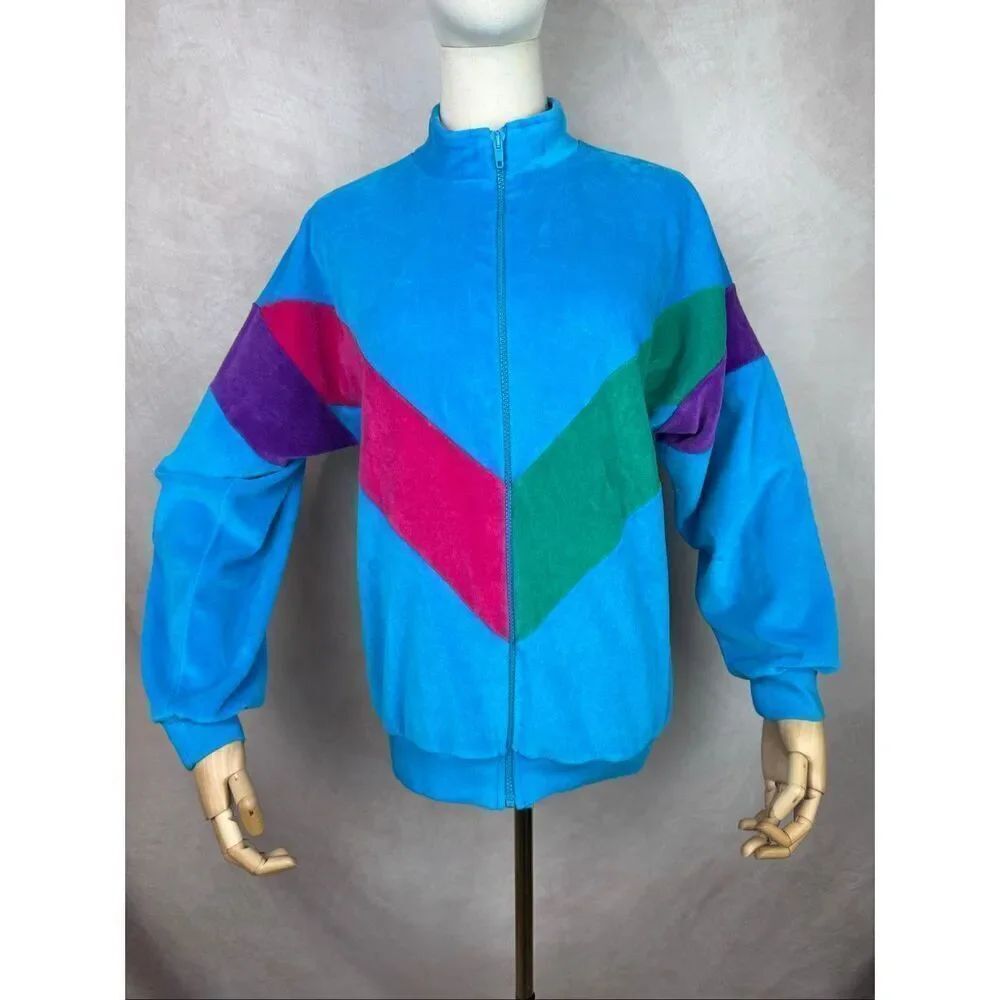 Vintage Color Block Zip Up Jacket 1980s Men’s Small